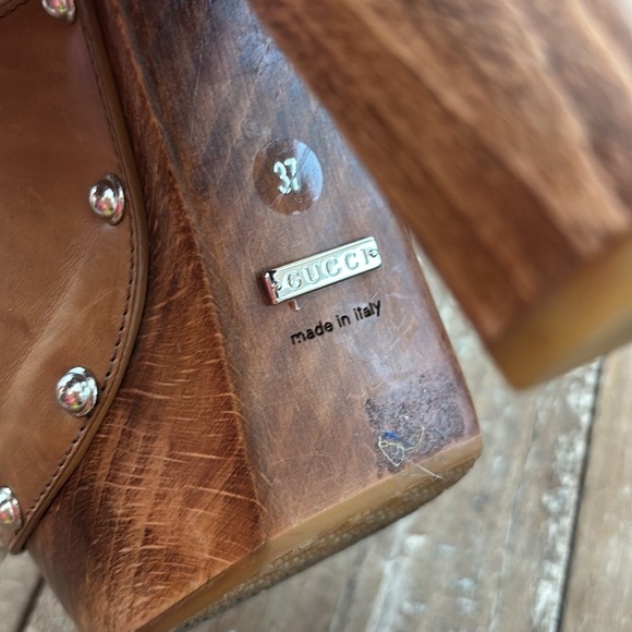 Gucci VINTAGE Brown Leather Marina Horsrbit Platform Mules - Picture 8 of 12